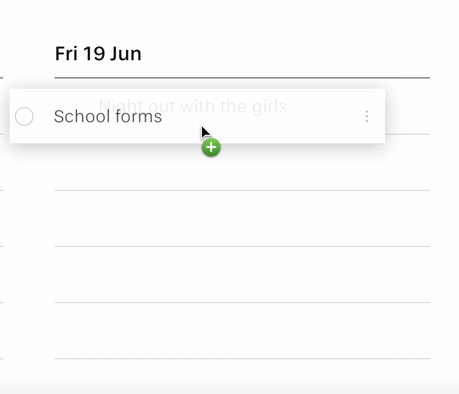 Dragging a task between days in Weekly Planner
