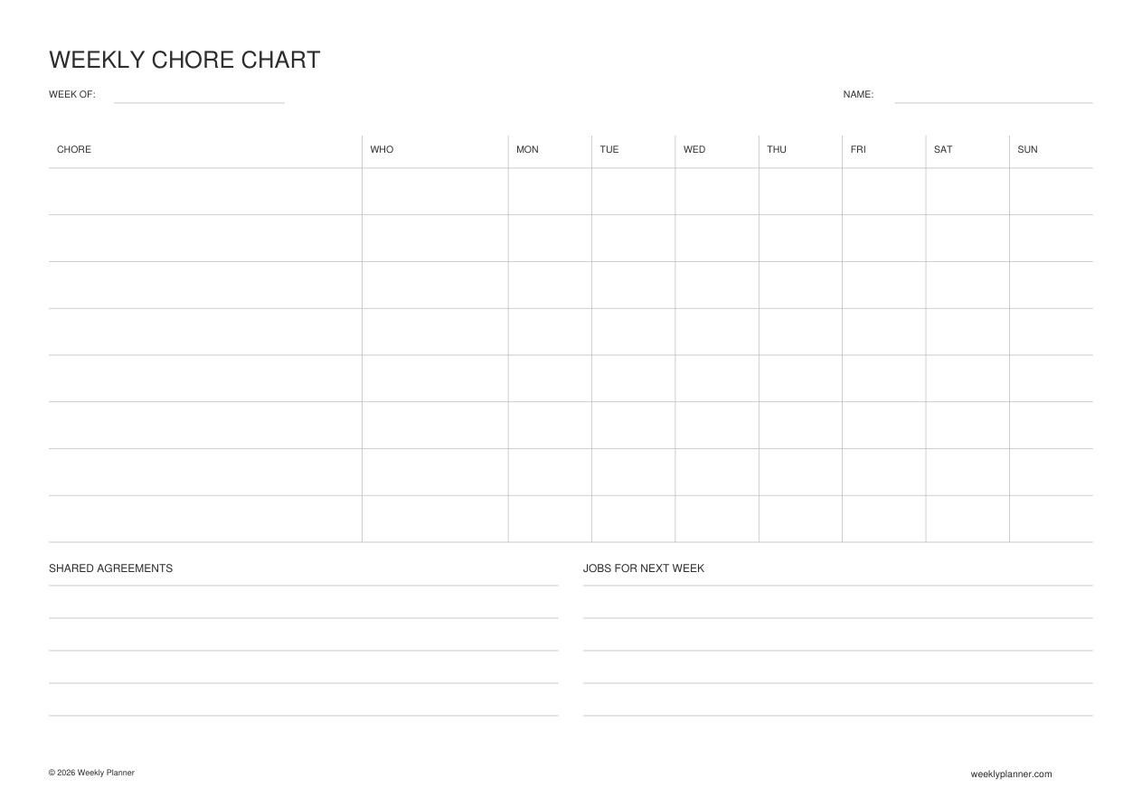 Preview of the Weekly Chore Chart (A4 Landscape)
