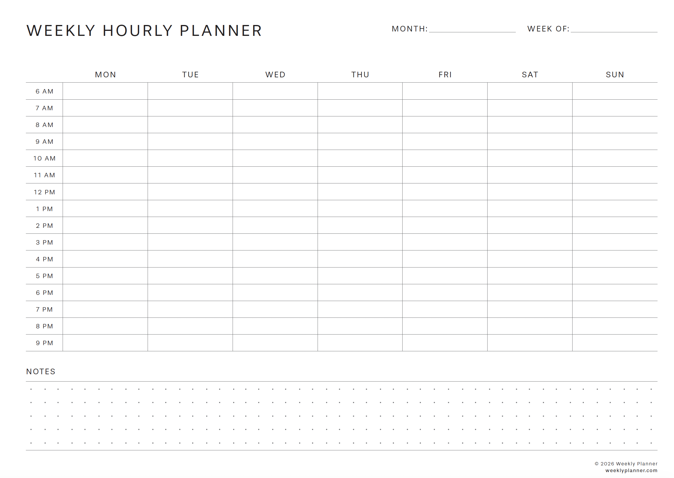 Preview of the Weekly Hourly Planner (A4 Landscape)