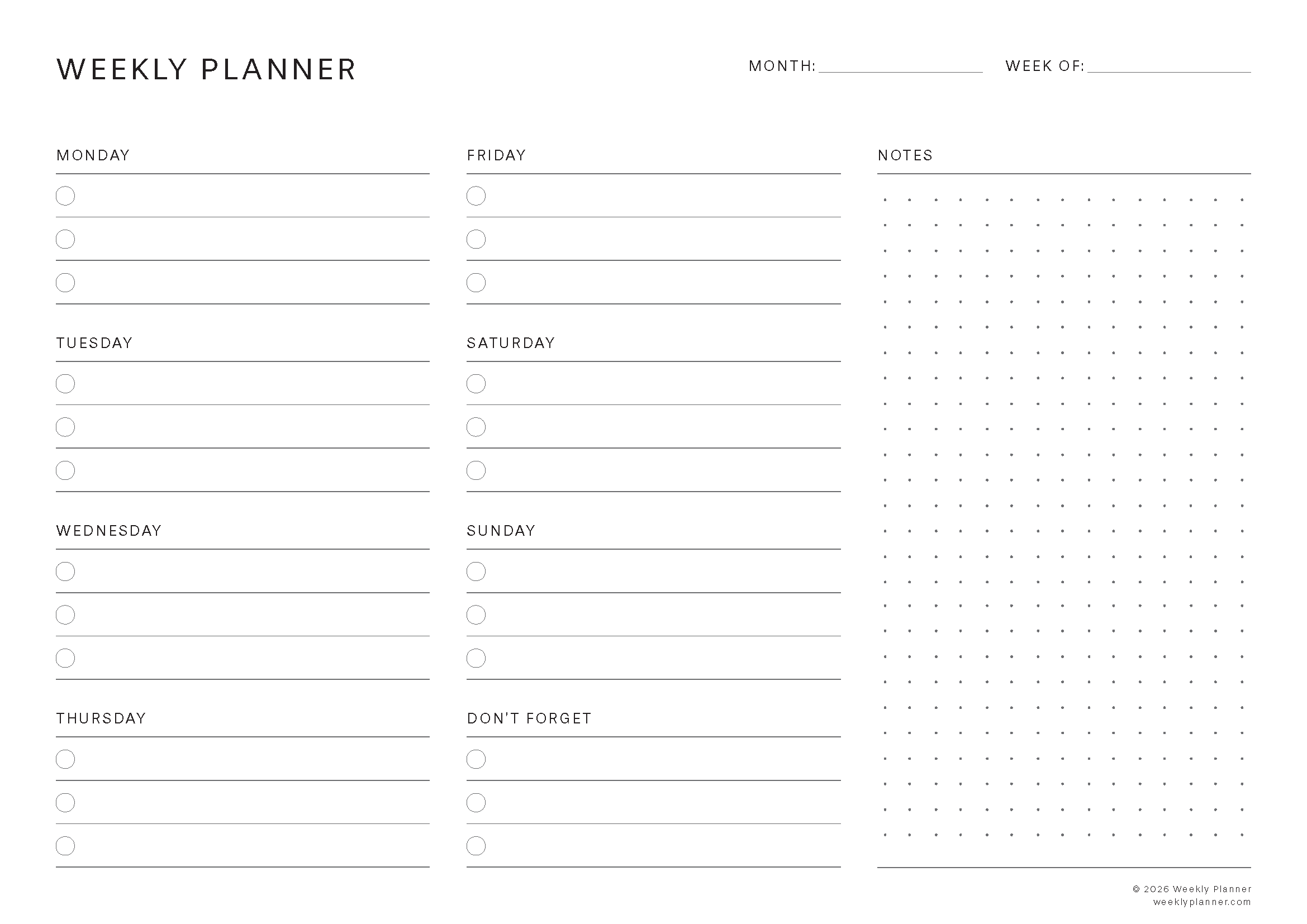 Preview of the Weekly Planner with Checks (A4 Landscape)