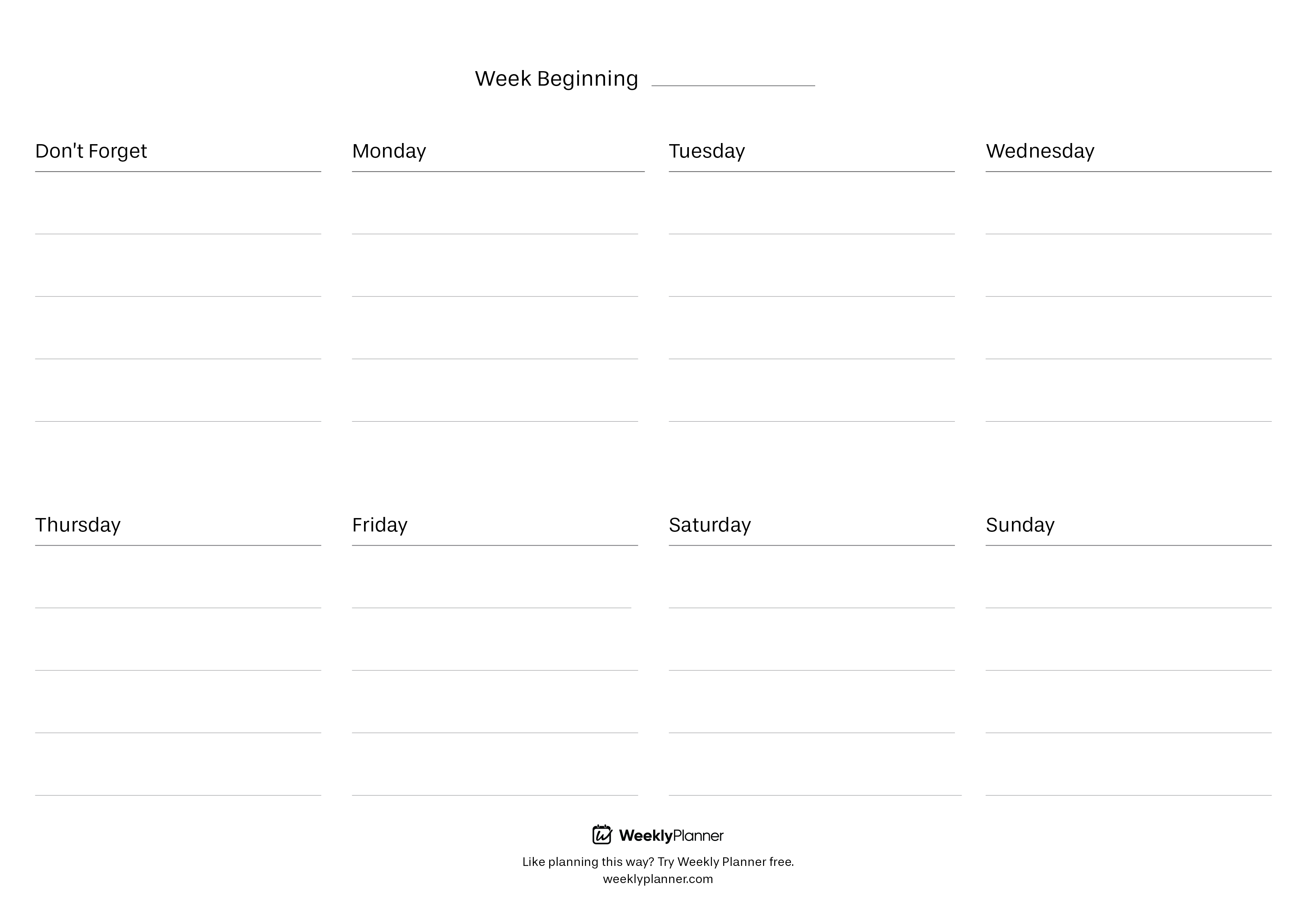 Preview of the Weekly Planner Template (A4 Landscape)