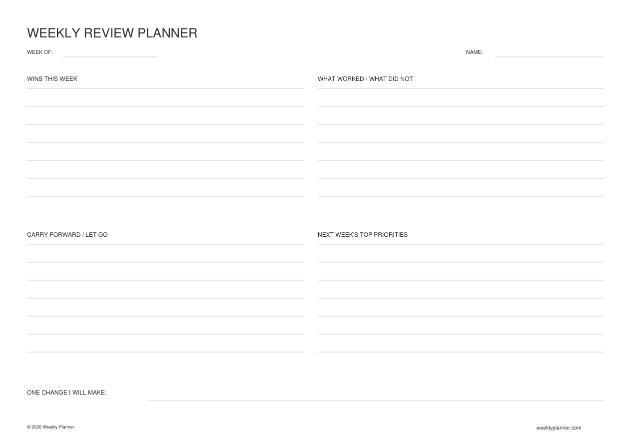 Preview of the Weekly Review Planner (A4 Landscape)