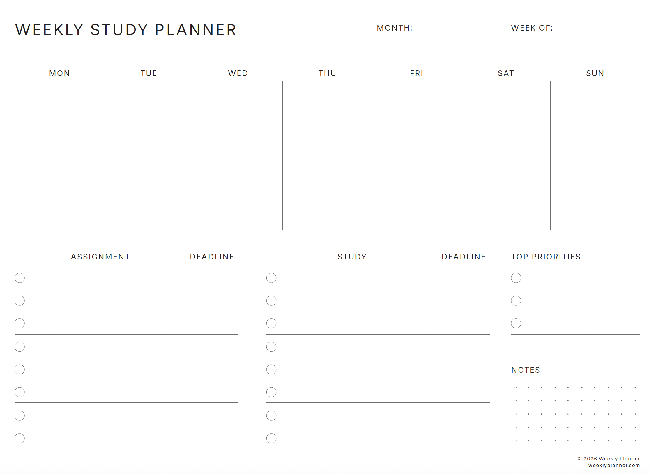 Preview of the Weekly Study Planner (A4 Landscape)